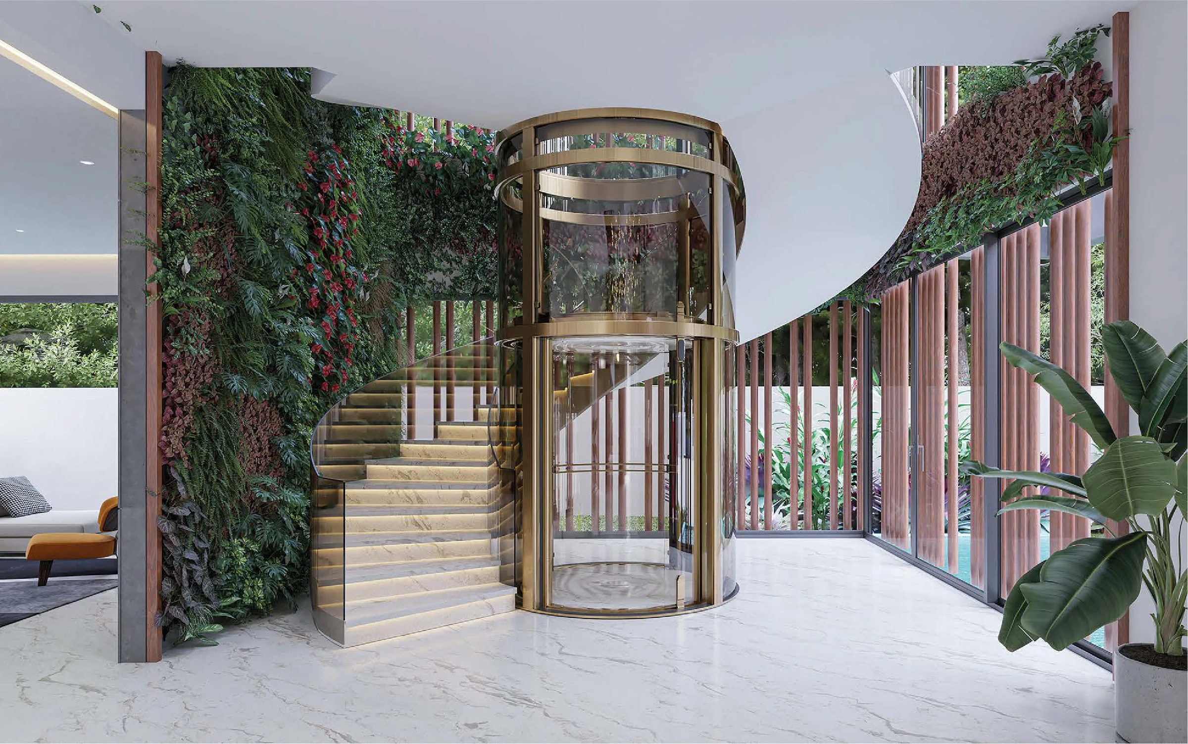 Spiral stairway — Elm residence.